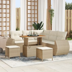 Conjunto de Sofá de Jardim vidaXL 8 Peças com Almofadas Bege de Vime Poliémero Acácia