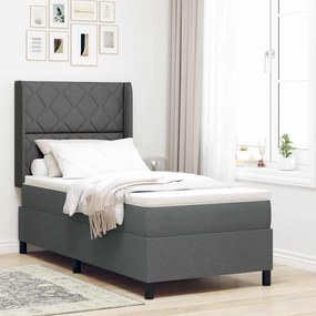 Cama Box Spring com Colchão e LED Cinza Escuro 100x200 cm Tecido
