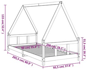 Estrutura de cama infantil 90x200 cm pinho maciço preto