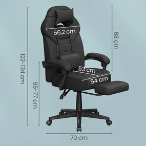Cadeira de escritório ergonómica com apoio para os pés 70 x 70 x (122-134) cm, cadeira para jogos para o escritório em casa, almofada lombar Preto