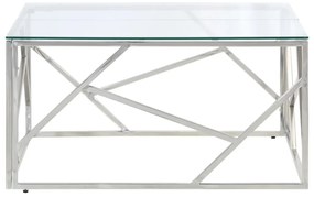 Mesa de centro aço inoxidável e vidro temperado prateado