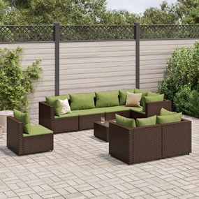 9 pcs conjunto lounge de jardim c/ almofadões vime PE castanho