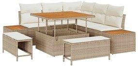 Conjunto de Sofá de Jardim de 8 Peças com Almofadas Bege