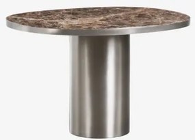 Mesa De Jantar Oval 120x100 Cm Em Pedra Natural E Aço Inoxidável Fertrix Mármore Castanho Emperador - Sklum