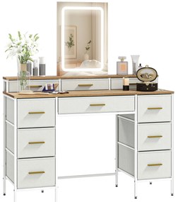 Toucador com Luzes LED de 3 Cores Espelho 10 Gavetas de TECIDO e Pés em Aço 118,5x39,5x140 cm Madeira