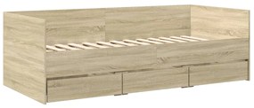 Sofá-cama com gavetas sem colchão 90x190 cm carvalho sonoma