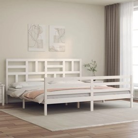 Estrutura de cama com cabeceira 200x200cm madeira maciça branco