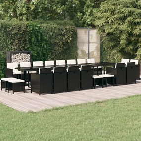 vidaXL 21 pcs conjunto jantar p/ jardim c/ almofadões vime PE preto