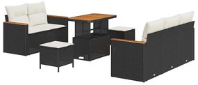 Conjunto de Sofá de Jardim de 8 Peças com Almofadas Preto Rattan Poli