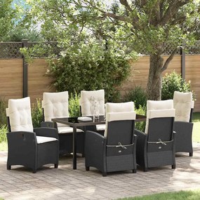 vidaXL Conjunto de Jantar de Jardim de 7 Peças com Almofadas - Vime Sintético Preto