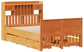 Cama c/ estante sem colchão 120x200cm pinho maciço castanho-mel