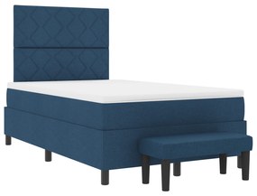 Cama Box Spring com Colchão &amp; Banco Azul 120x190 cm Tecido