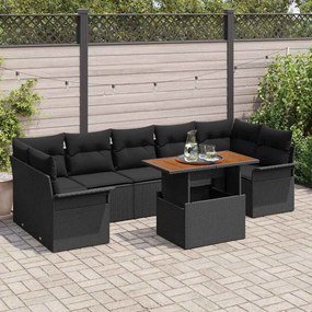 vidaXL Conjunto de Sofá de Jardim com almofada 8 pcs Preto