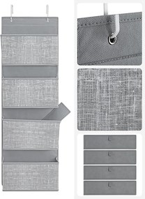 Prateleira organizadora suspensa para guarda roupa com 4 bolsos 33,5 x 12 x 100 cm cinza mesclado