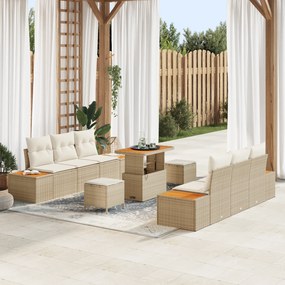 Conjunto de Sofá de Jardim vidaXL de 9 Peças com Almofadas Bege Vime d