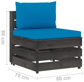 3 pcs conj. lounge jardim + almofadões madeira impreg. cinzento