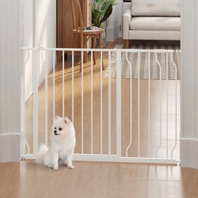 PawHut Barreira de Segurança para Cães Extensível para Escadas e Portas 75-115cm com 2 Extensões e 10-20cm Montagem a Pressão Aço Altura 76cm Branco