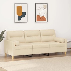 Sofá 3 lugares + almofadas decorativas 180 cm tecido cor creme