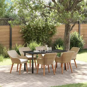 vidaXL Conjunto de Jantar de Jardim de 7 Peças Rattan Poly Bege