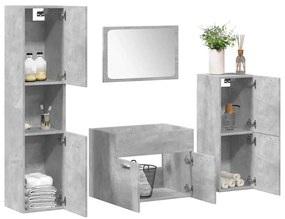 vidaXL 4 pcs conj. móveis casa banho derivados madeira cinza cimento
