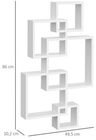 Estante de Parede com 5 Cubos Estante Flutuante de Madeira para Sala de Estar Dormitório Entrada Estúdio Estilo Moderno 49,5x10,2x86cm Branco