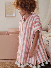 Agora -25% | Poncho de banho para criança rosa medio as riscas