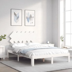 vidaXL Estrutura de cama de casal c/ cabeceira madeira maciça branco