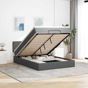 Cama otomana com colchão 140x190 cm tecido cinzento escuro