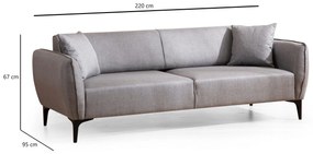 Sofá "Belissimo" de 3 Lugares – Cinzento – 220x95x67 cm – Design Moder