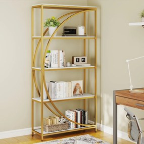 Estante de 5 níveis 86 x 30 x 175 cm com prateleiras de armazenamento abertas branco e Dourada