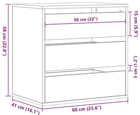 Cómoda com 3 Gavetas - 60x41x58 cm - derivados de madeira - branco