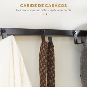 Móvel Cabide de Entrada 2 em 1 com Cabide de Parede e Banco Sapateira Moderno com 4 Ganchos 1 Barra e 1 Prateleira Carvalho