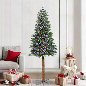 vidaXL Árvore de Natal Slim com 300 LEDs com suporte Verde 210 cm