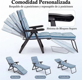 Espreguiçadeira de Exterior Dobrável, 163 x 52 x 63 cm, Encosto e Apoio para os Pés Ajustáveis, Azul + Branco
