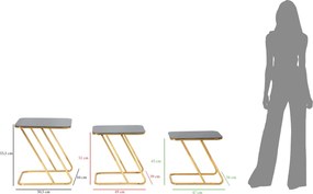 CONJUNTO DE 3 MESAS SIMPLES 44X50,5X55,5-39X49X51-34X47X45 CM DOURADO E PRETO