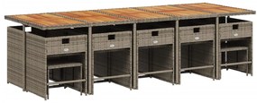 15 pcs conjunto jantar p/ jardim c/ almofadões vime PE cinzento