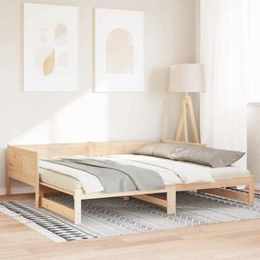 Cama de Dia Extensível 90x200 cm de Madeira Maciça de Pinho