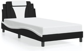 Estrutura cama c/ luzes LED 100x200cm couro artif. preto/branco