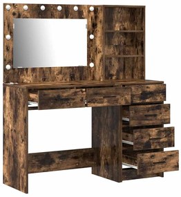 Conjunto de Penteadeira de 2 Peças com LED em Madeira de Carvalho Fuma