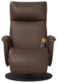 Poltrona massagens reclinável + apoio pés couro artif. castanho