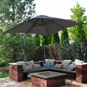 HOMCOM Chapéu de Sol de Jardim 245x245x248cm Chapéu de Sol Excêntrico com Rotação 360° Inclinação de 5 Níveis com Manivela e Ventilação para Pátio Terraço Cinza