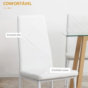 HOMCOM Conjunto de 4 Cadeiras de Sala de Jantar Estofadas em Couro Sintético Cadeiras de Cozinha com Encosto Alto e Pés de Aço Carga Máxima 120kg 41x50x97cm Branco