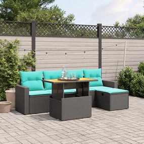 vidaXL 6 pcs conjunto de sofás p/ jardim c/ almofadões vime PE preto