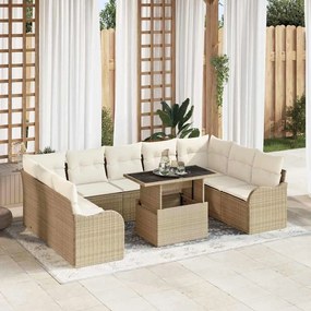 vidaXL Conjunto de Sofá de Jardim com 10 Peças e Almofadas de Rattan Poliéster Bege