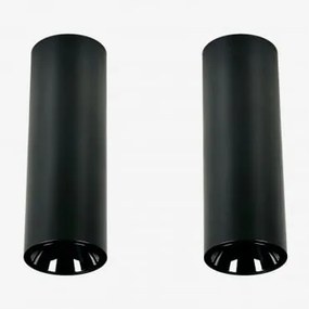 Pack De 2 Apliques De Teto Led De Superfície Redondos Ø5,7 Cm Para Exterior Em Alumínio Luisiana Preto & Branco Cálido 2700k & 8 W & 38º - Sklum