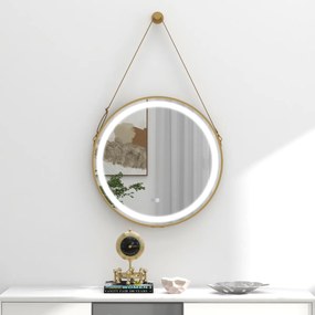 Espelho de parede casa de banho 60 x 60 cm com fita para pendurar Luz LED de 3 cores Função de memória