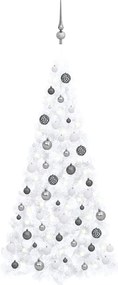 Meia árvore Natal artificial pré-iluminada c/ bolas branco