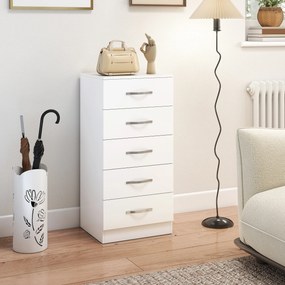 Cómoda de 5 Gavetas, 40 x 35 x 85 cm, Formato Estreito, Branco