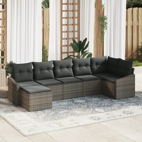 Conjunto de Jantar Jardim 7 Peças com Almofadas Cinza Poli Rattan