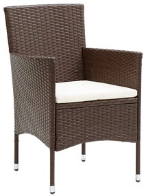 3 pcs conjunto de jantar para jardim vime PE castanho